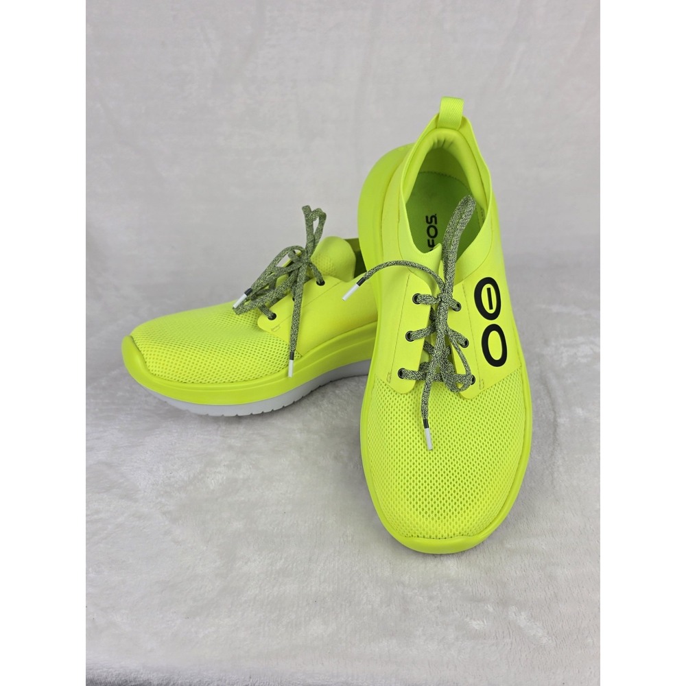 OOFOS OOmy Stride Recovery Shoes Mens Size 11 Neon Yellow Lace Up Comfort